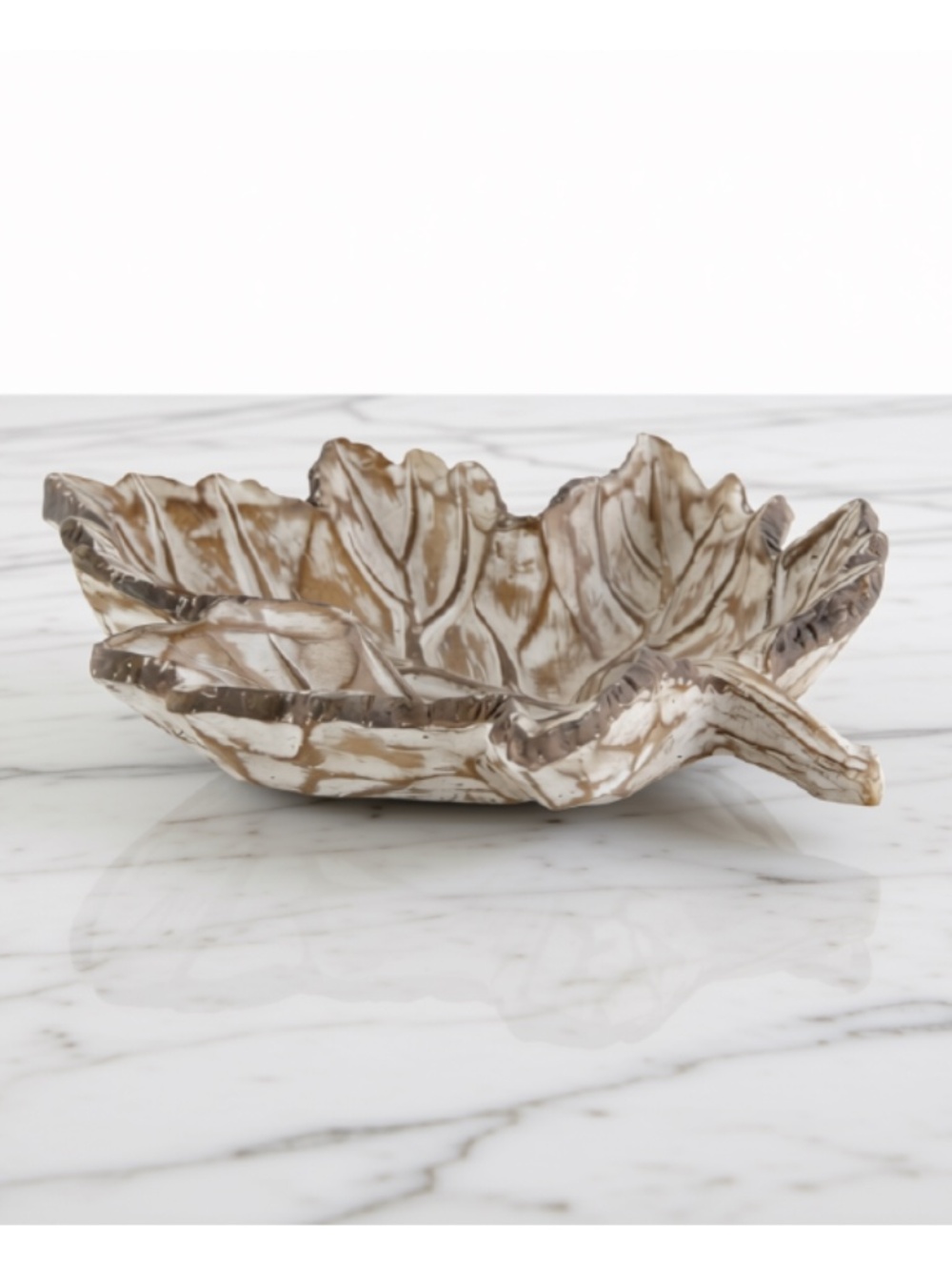 Whitewashed Resin Leaf Tray